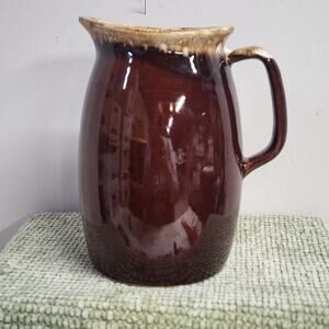 Hull Oven Proof Brown Drip Glaze Pitcher Stoneware USA Vintage